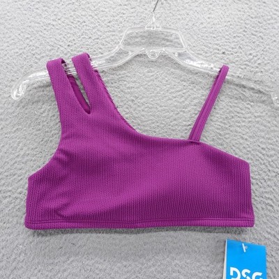 DSG Girls Large Asymmetric Swim Bikini Top Purple Ribbed 50+ UV Protection NEW
