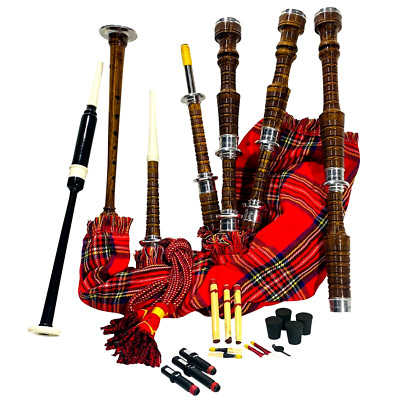 Scottish Highland Bagpipes Full Silver Mounts Natural Finish With Bag+ TutorBook