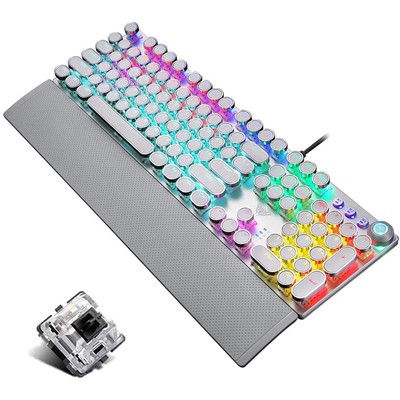 Retro Steampunk Mechanical Gaming Keyboard, Metal Panel, Black Switches, LED ...