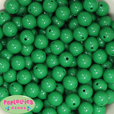 14mm Emerald Green Acrylic Solid Bubblegum Beads Lot 20 pc. chunky gumball