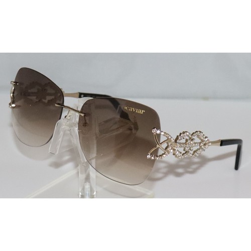 Pre-owned Caviar Butterfly M6877 C21 Gold Sunglasses W/ Swarovski Crystals In Gray Gradient