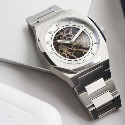 THOMAS EARNSHAW THOMAS EARNSHAW DRAKE SKELETON AUTOMATIC SILVER WATCH - BRAND