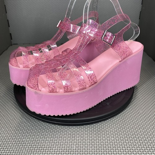 pink clear glitter jelly shoes
