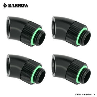4 Pcs Barrow G1/4'' Angled 45 Degree Swivel Rotary Fitting Male to Female Black