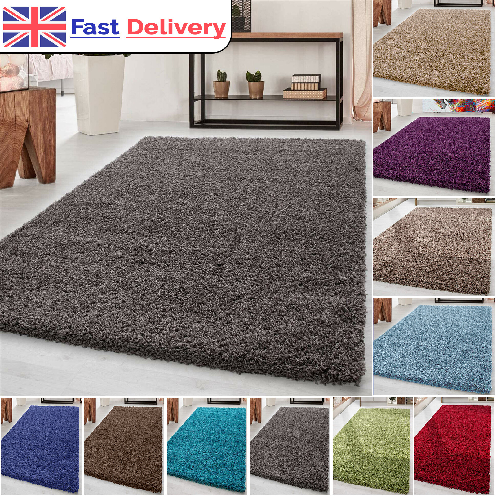 Modern High Pile Shaggy Rug Shag Area Soft Thick Carpet Living Room