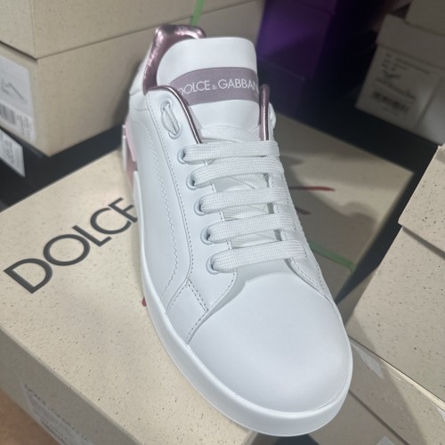Pre-owned Dolce & Gabbana Dolce&gabbana Pink Portofino Sneakers Womens Size 41 In White