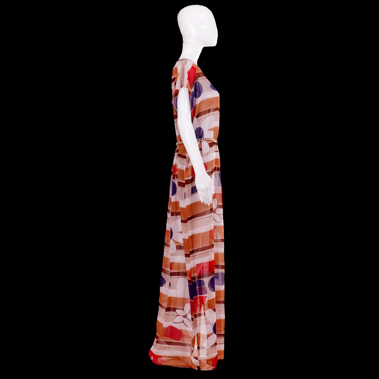 Pre-owned Curvy Couture Women Clothing Summer Fashion  Long Dress Kaftan Chiffon '70s Style In Multicolor