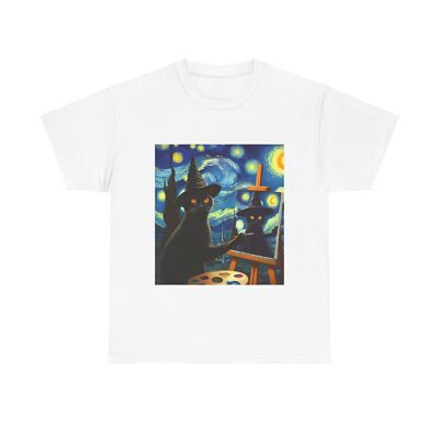 Starry, Starry Night ,Halloween Black Cat Witch Hat Unisex Heavy Cotton Tee