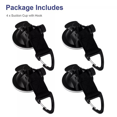 4 Heavy Duty Suction Cups Tie Downs Hooks for Car Awning Windshield Camping Tarp