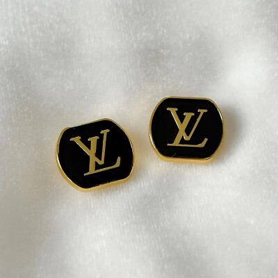 Set of 2 Louis Vuitton Buttons, Square, Dark Brown, Gold, 18mm