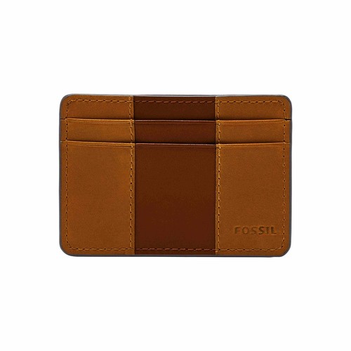 Тонкий минималистичный футляр для карточек Fossil - Mens Everett Leather, передний карман, Коричневый