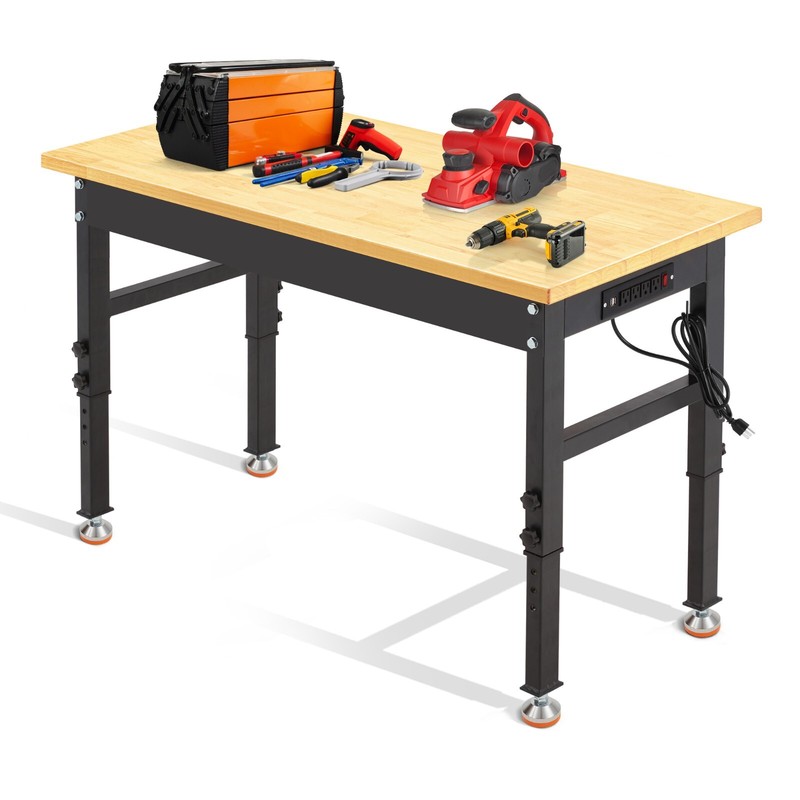 48'' Adjustable Workbench,Heavy-Duty Worktable with Power Outlet,2000LBS