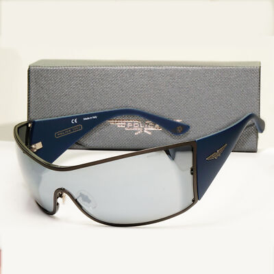 Police Sunglasses Silver Shield Visor Large Blue Origins 9
