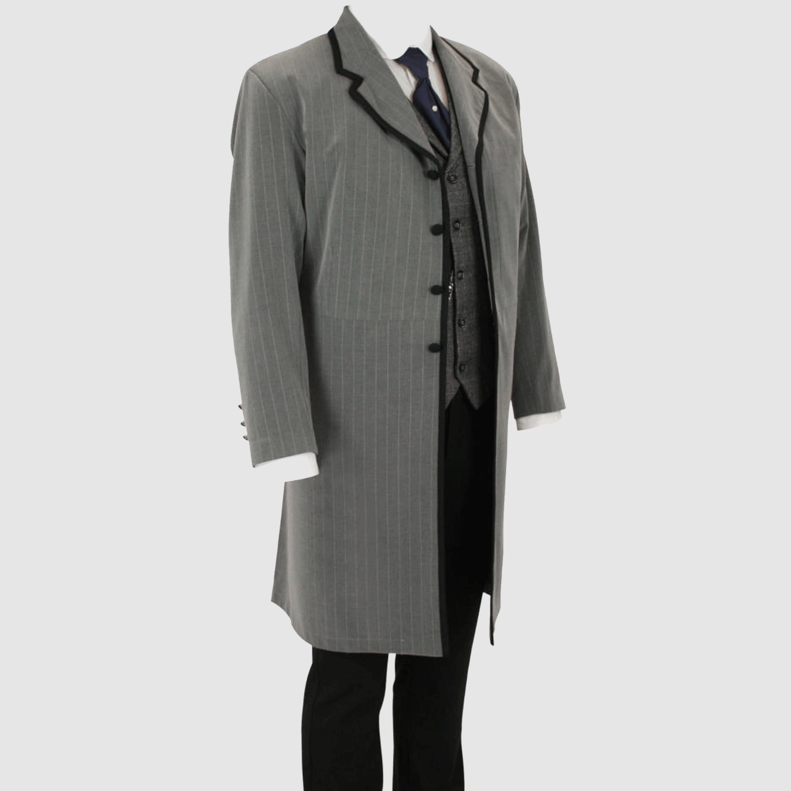 Pre-owned Handmade Men's Carrington Frock Coat, A Superb Show Of Wool Coat In Gray