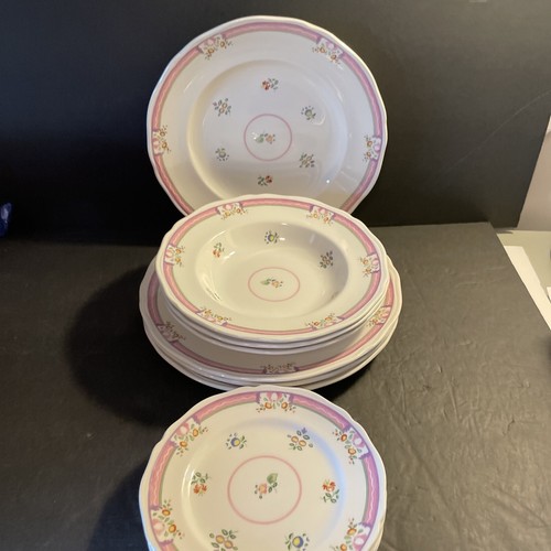 13 Pc Laura Ashley Alice Dinnerware Made in England Floral Pink Band EUC
