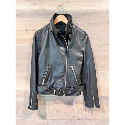 MACKAGE Miela-N Black Supple Leather Belted Moto Jacket size XS