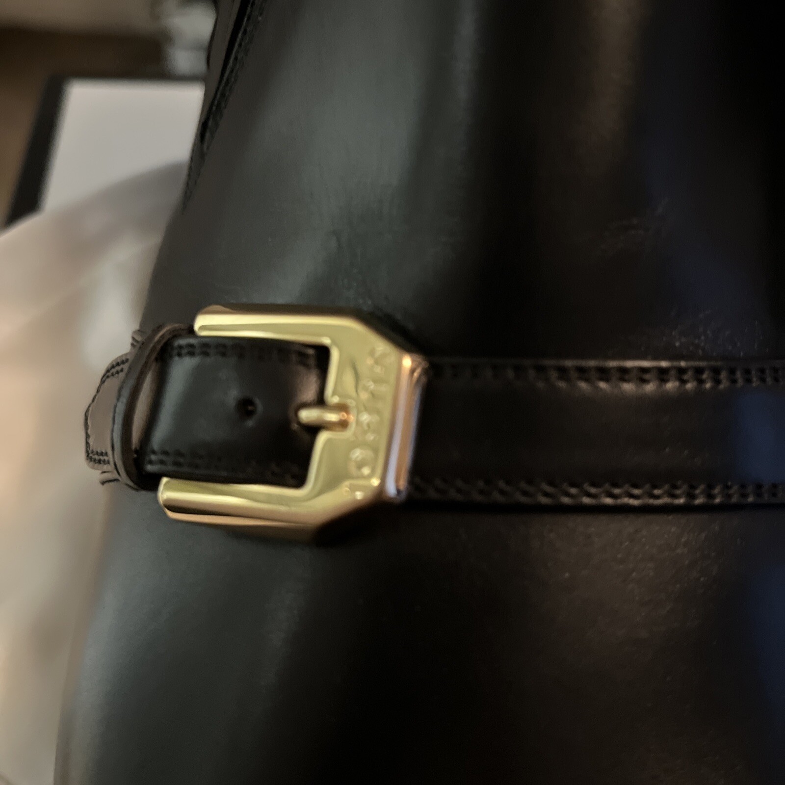 Pre-owned Gucci Mens 563268 Black Leather Logo Printed Ankle Boots Gold Buckle Us 13.5