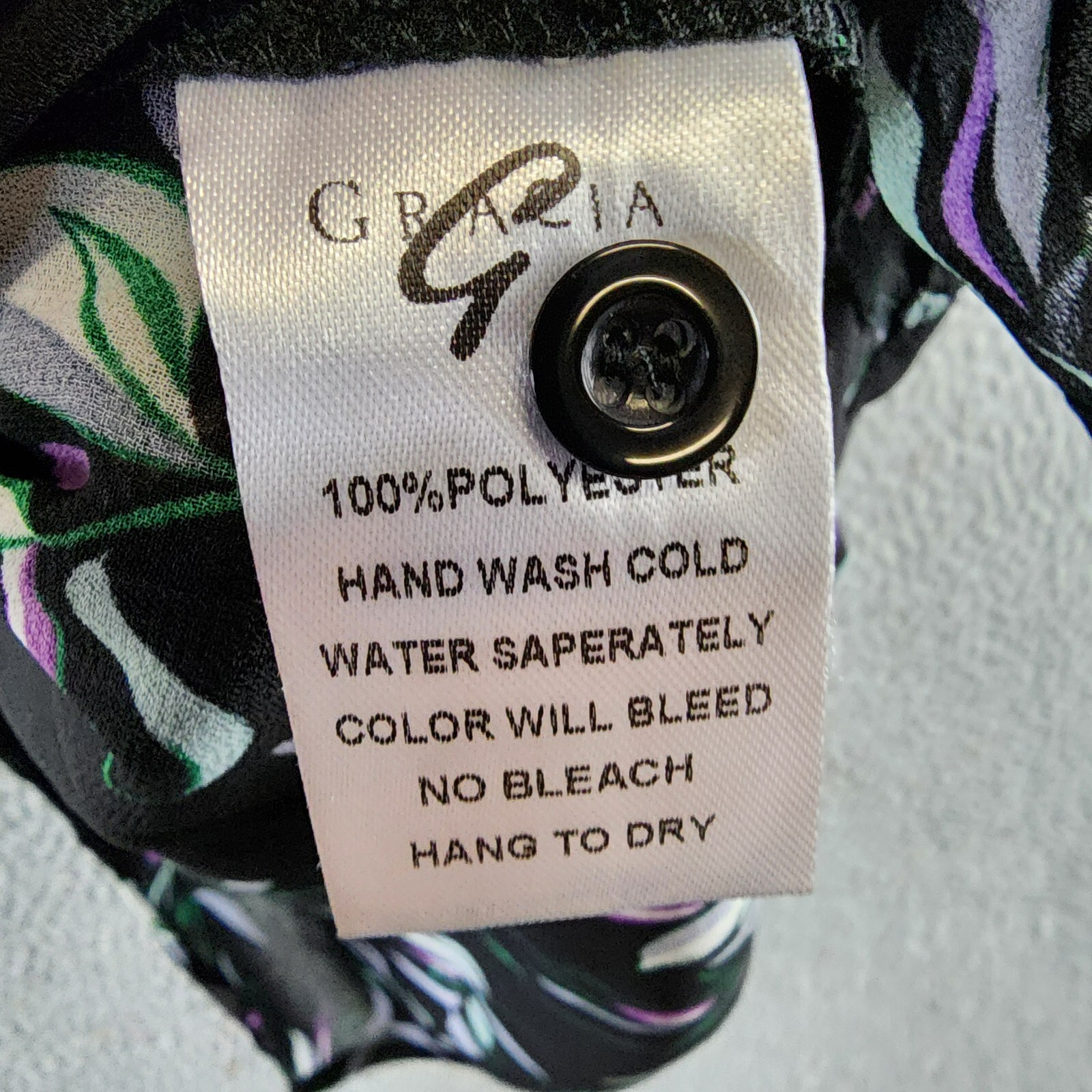 Gracia Floral Button Front Blouse Women's M Black Multi Shirred Long Sleeve - Picture 11 of 14