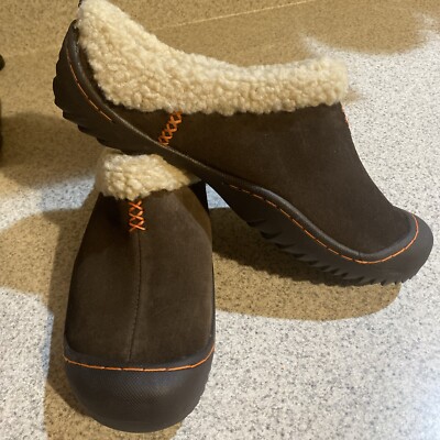 Skechers Easy Going Relaxed Fit Vegan Clog Mule Spartan Brown Orange stitch