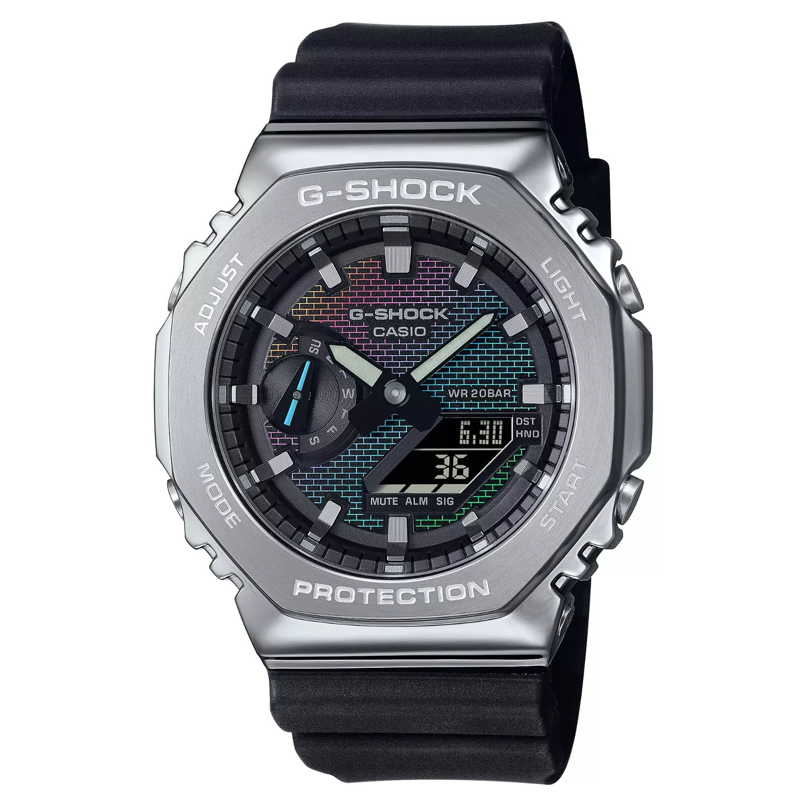 Pre-owned Casio G-shock Rainbow Brick Wall Octagonal Analog-digital Watch Gm2100rw-1a