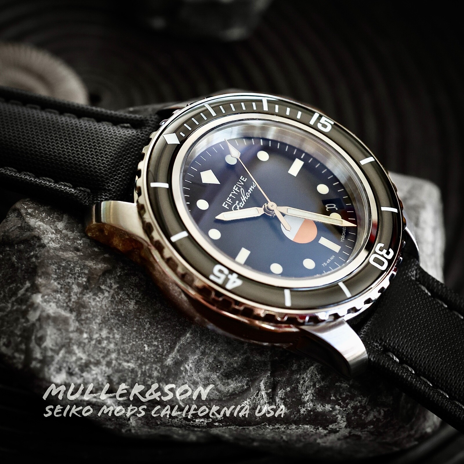 Pre-owned Müller&son Watch "mil-spec Supermod W/date" Seiko Snzh Fifty Five Fathoms Base