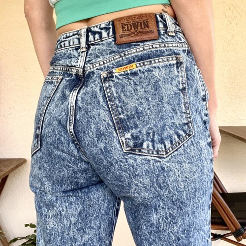 Vintage 80s EDWIN Acid Wash Blue Denim Jeans High Rise