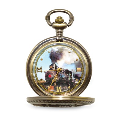 Embossed Train Design Pocket Watch with Gift Box