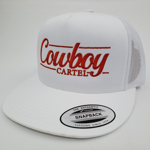 Cowboy Cartel Embroidered Flat Bill Mesh Snapback  Cap Hat White Yupoong 6006