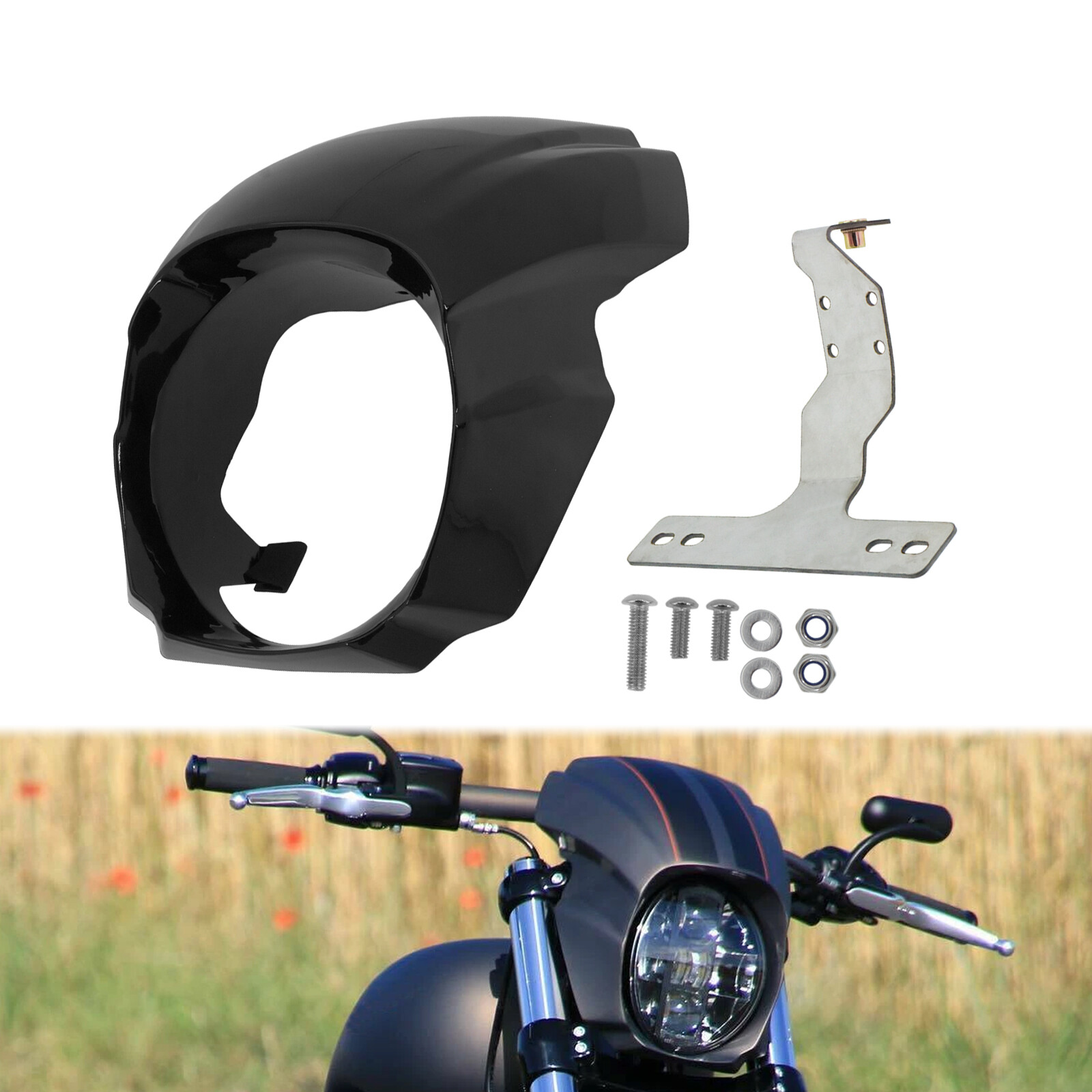 BRUNT call back 黒 Gloss Black Headlight Aluminum Fairing For Harley 2018-202