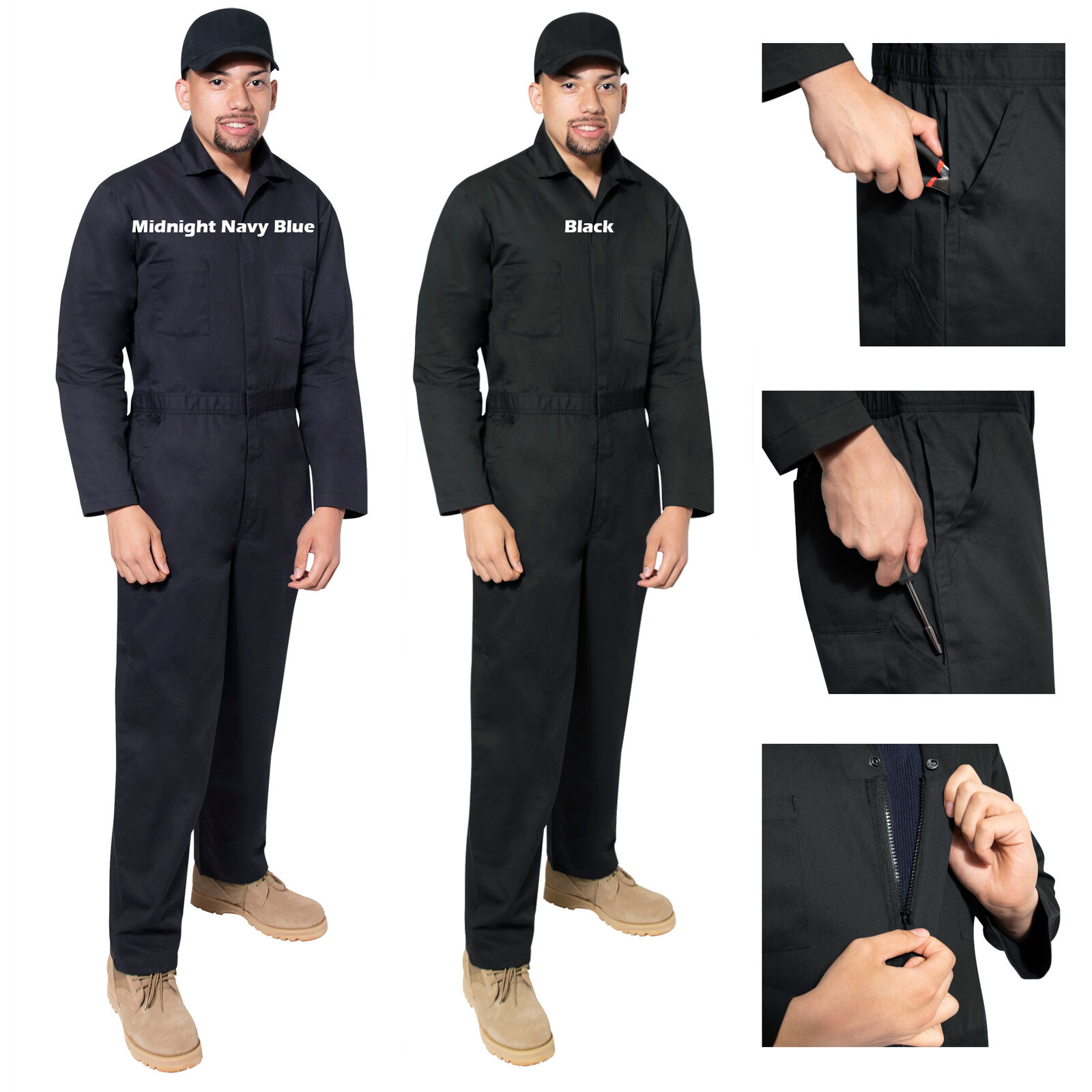 Men's Black or Midnight Navy Blue Workwear Coverall Mechanic Men's Black or Midnight Navy Blue Workwear Coverall Mechanic