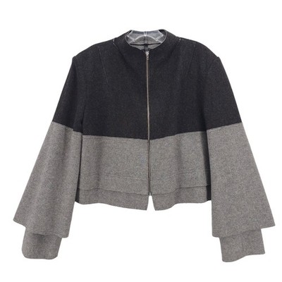 TAYLOR BOUTIQUE New Zealand Wool Blend Crop Jacket Layered 2-Tone Gray SMALL