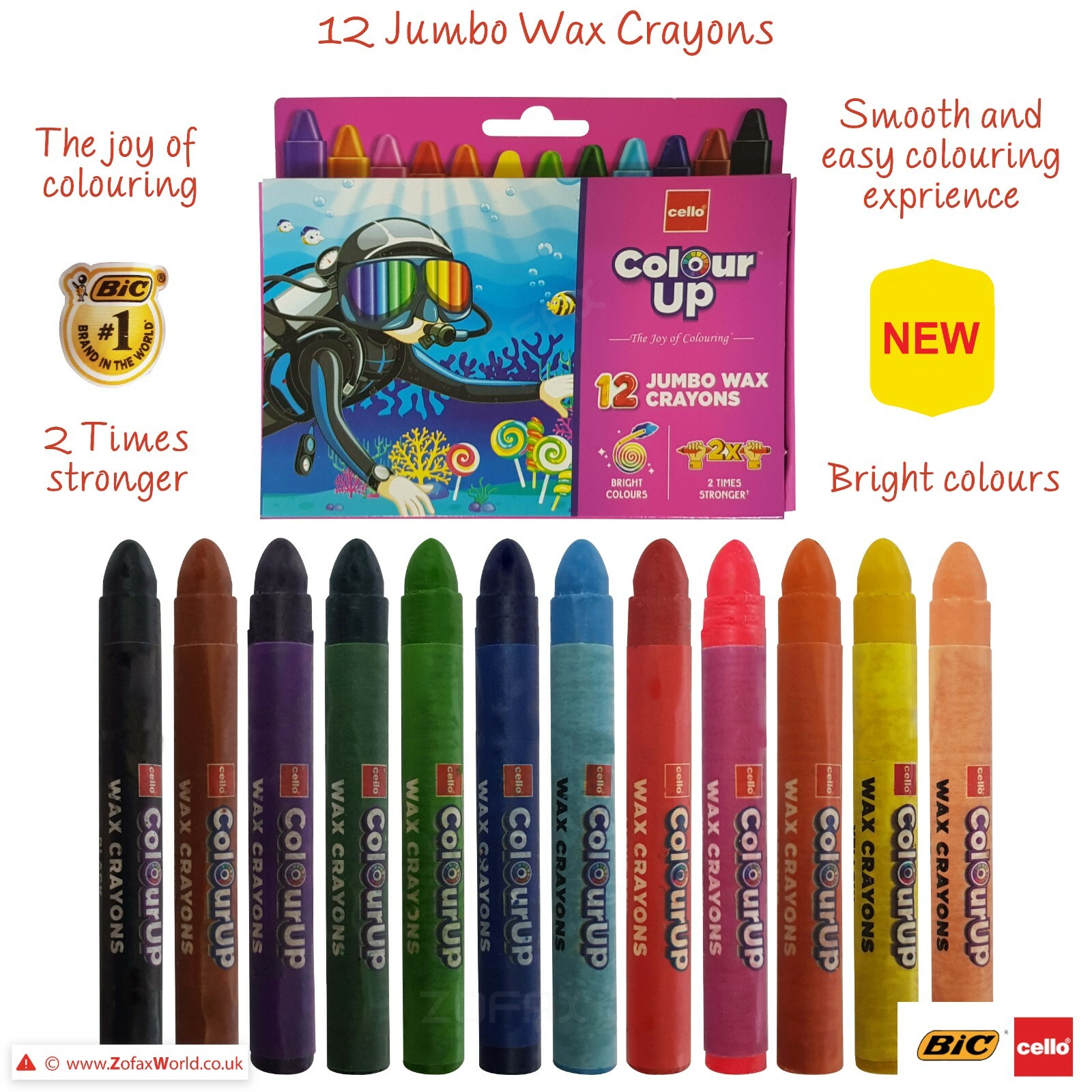 12 x BIC CELLO Colour-Up Jumbo Smooth Easy Bright Shades Wax