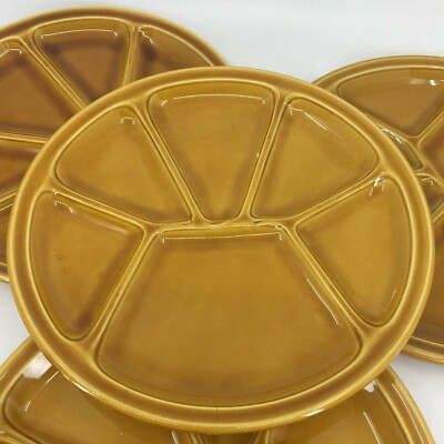 Gien France Amber Yellow Gold Fondue Divided Plate Dish 8.5