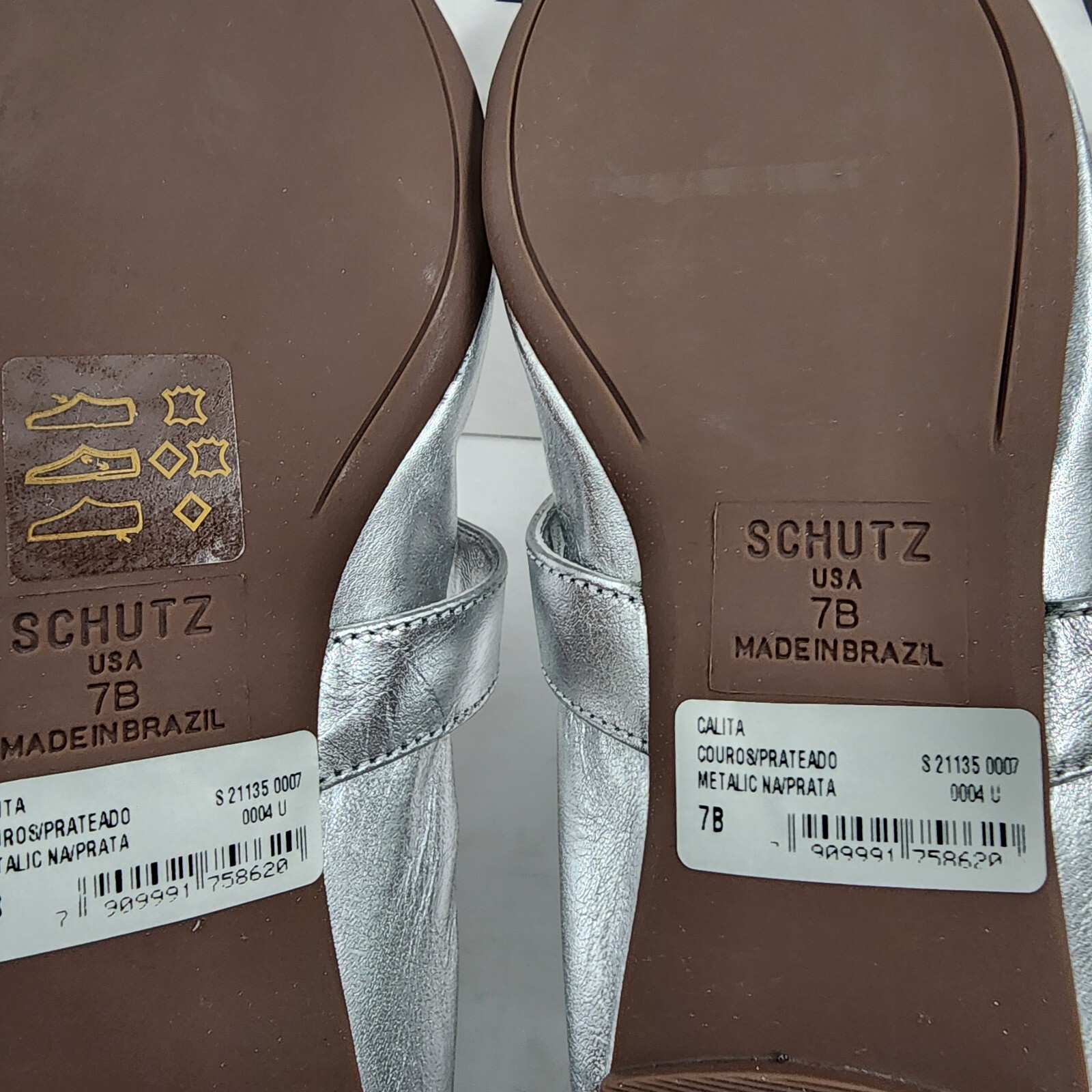 Schutz Calita Slip On Buckled Mary Jane Ballet Flats Women's 7B Prata Round Toe - Picture 8 of 10