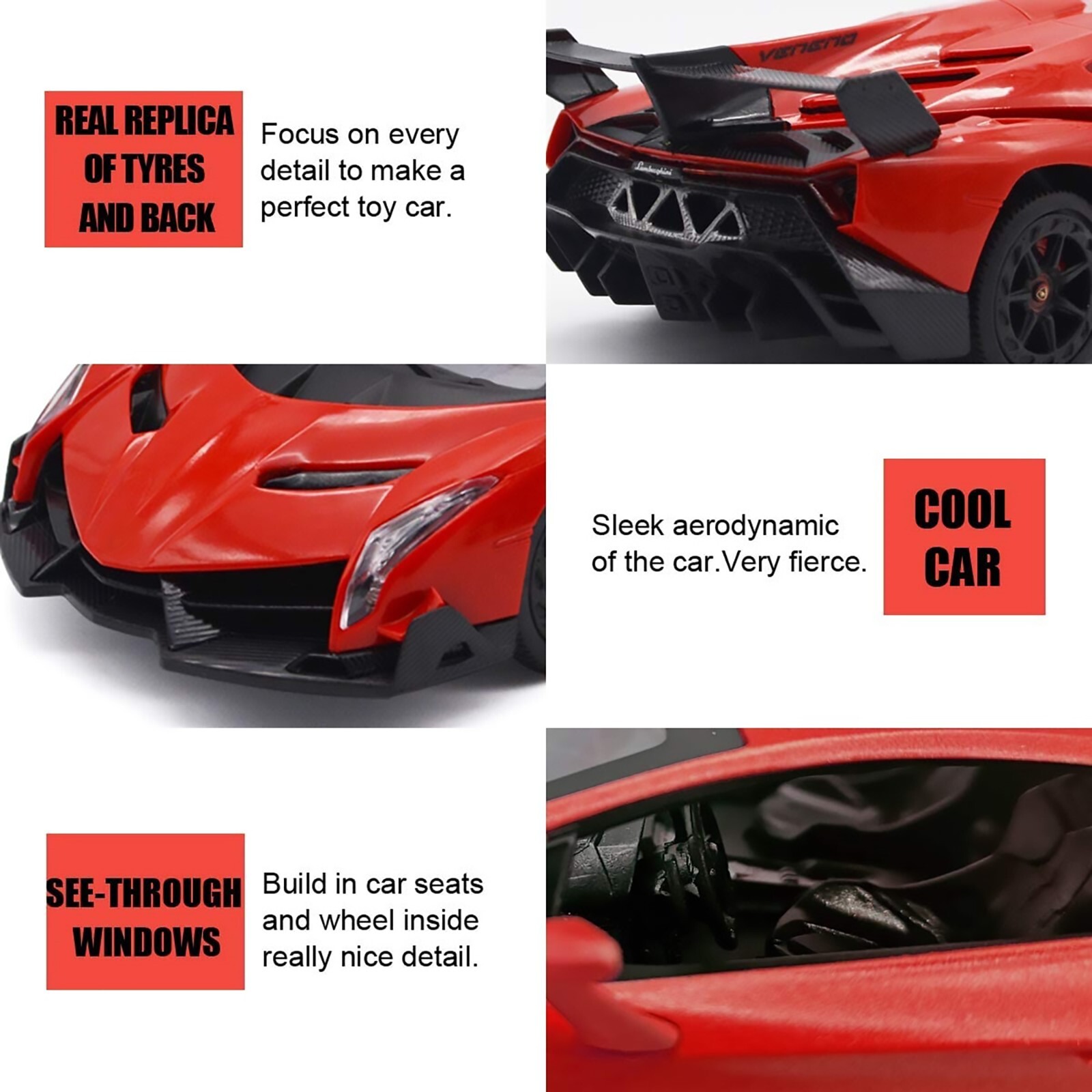 Remote Control Battery Operated Lamborghini Sports Toy Car for Boys 1/14 - Red