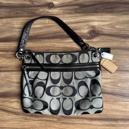 coachバック Coach Black Leather Authentic Retro Y2K Nancy Tote Bag E0982