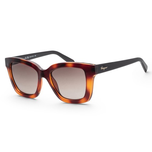 Модные женские солнцезащитные очки Ferragamo SF955S-214 с гаванской оправой диаметром 53 мм и черными стеклами