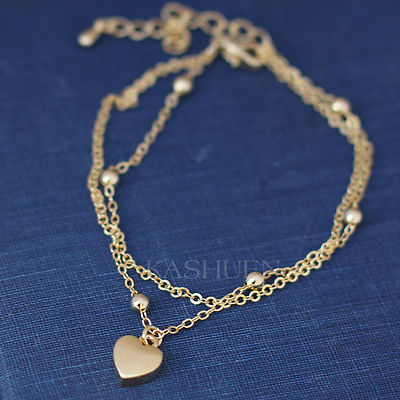 Dainty Tiny Love Heart Mother's Day Gold TN 2 Chain Bracelet Valentine's Jewelry
