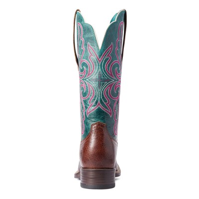 Pre-owned Ariat Ladies Primera Barrel Brown & Teal Stretchfit Boots 10038303 In Multicolor