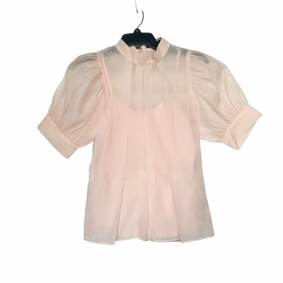 Sz S Women's One twelfth Top glitter Peach Plaid Lined Short Sleeve blouse NEW