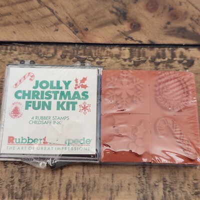 Jolly Christmas Fun Kit 4 Rubber Stamps Childsafe Ink Rubber Stampede Impression