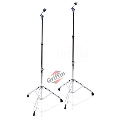 GRIFFIN Straight Cymbal Stand 2 PACK - Percussion Drum Hardware Mount Holder Set