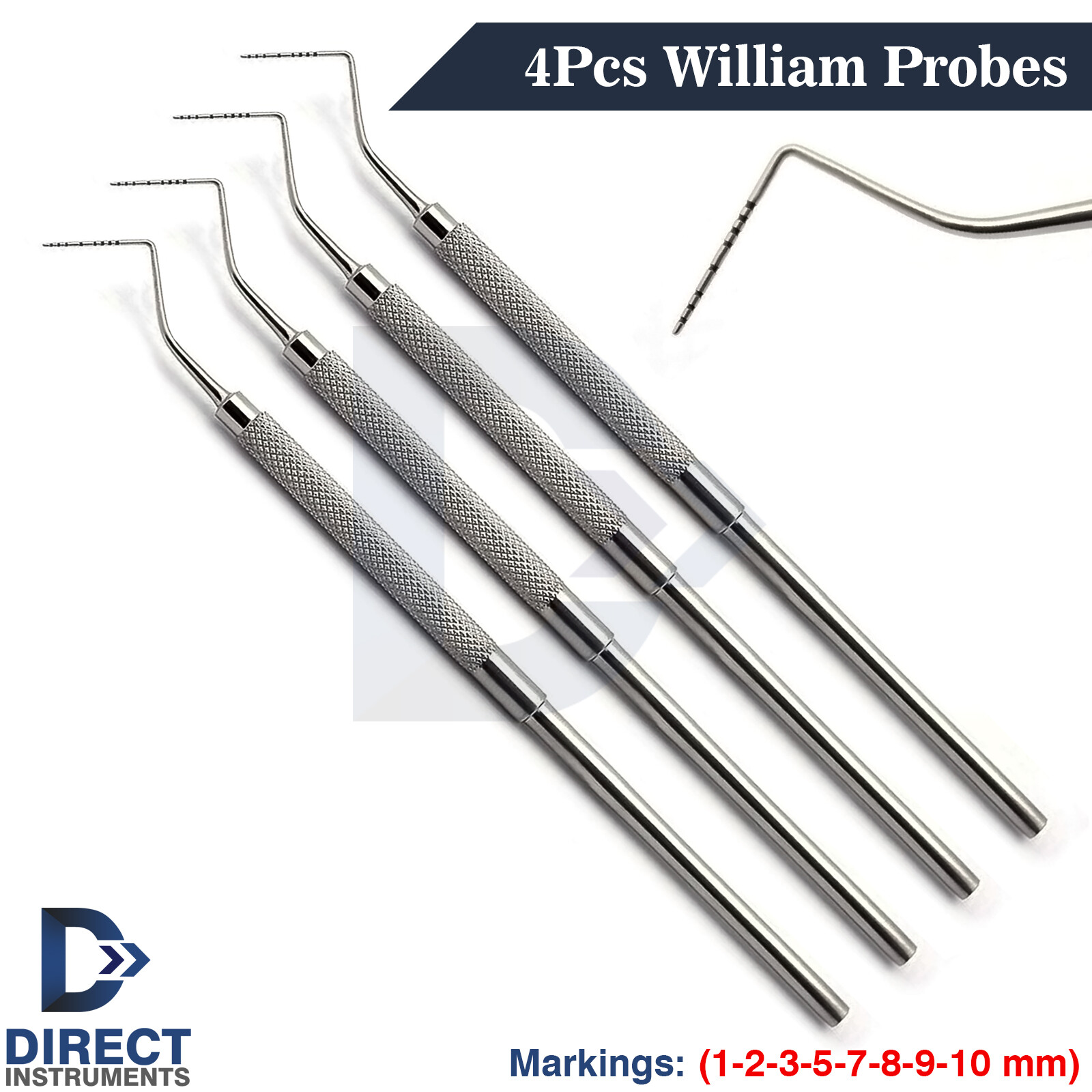 4Pcs Dental Williams Probes Periodontal Assessing Pocket Depth Color