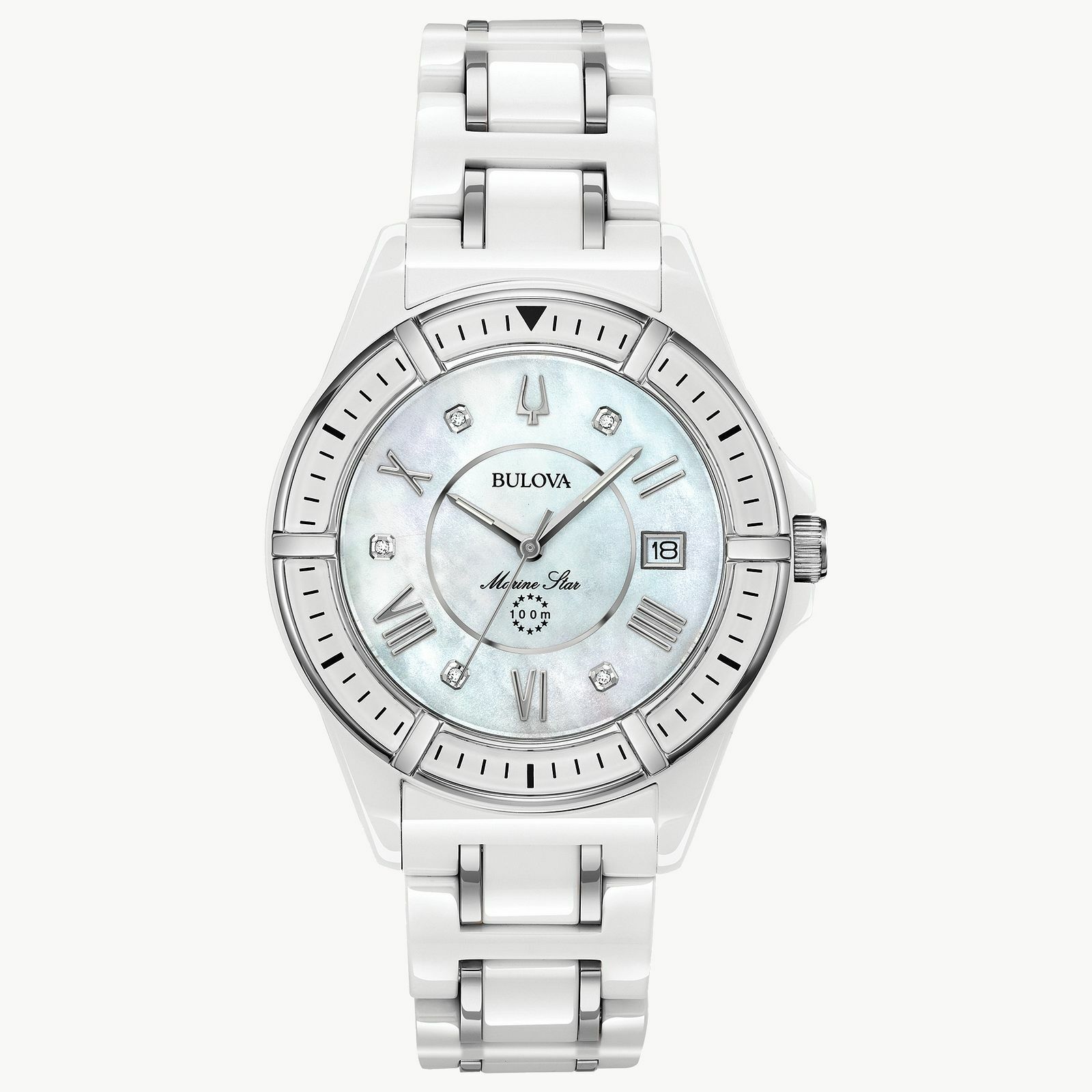 Pre-owned Bulova Marine Star 98p172 37mm White Women's Watch