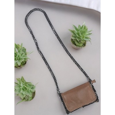 BORSE IN PELLE Italian Rectangular Leather Crossbody Bag Purse with Chain Accent