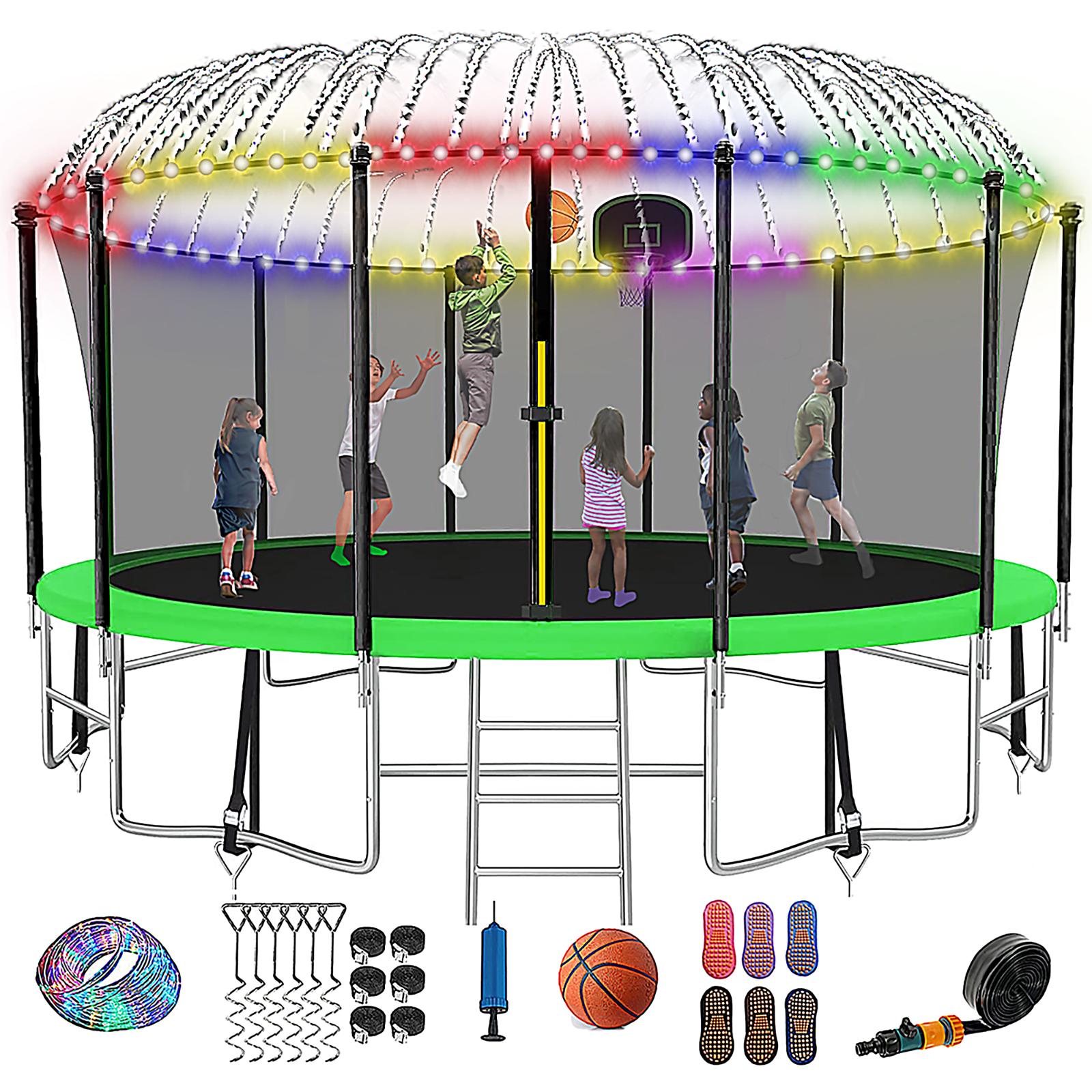 16FT Backyard Trampoline for Kids with Safety Enclosure Net, Basketball Hoop
