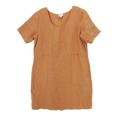 J. JILL Garment Dyed 100% Linen Sheath Dress Pockets Lagenlook Orange MEDIUM