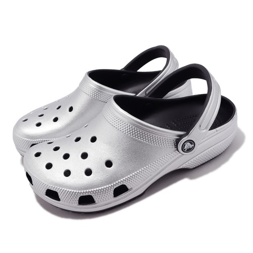 

Crocs Classic Clog Silver Мужские тапочки унисекс Slip On Sandals 205831-0P1, Серебряный, Classic Metallic Clog