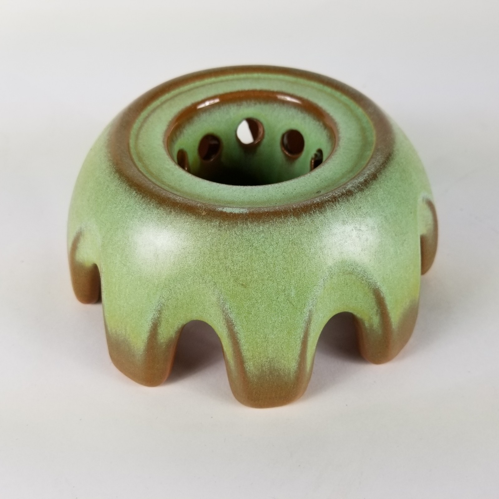 Vintage Frankoma Pottery 82W Green and Brown Warming Stand Candle Carafe Holder