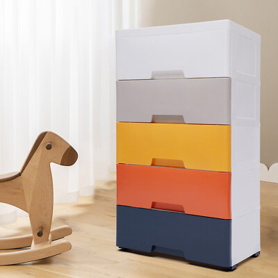 Plastic Drawers Dresser Storage Cabinet w/ 5 Drawers for Office Playroom NEW US